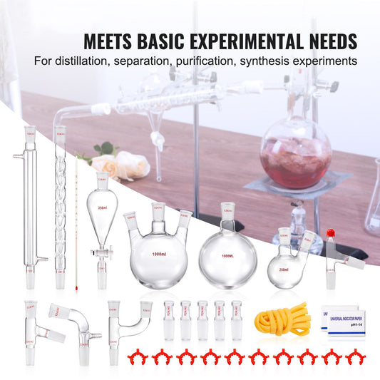 Lab Glassware Distillation Kit 1000ml 3.3 Boro 29 pcs Glassware Equipment
