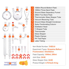 Lab Glassware Distillation Kit 1000ml 3.3 Boro 29 pcs Glassware Equipment