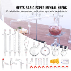 Lab Distillation Kit, 3.3 Boro Lab Glassware Distillation Kit with 24, 40 Joint, 1000ml Essential Oil Distillation Apparatus Kit, 32 pcs Set of Glassware Equipment