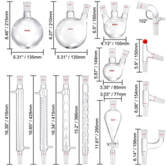 Lab Distillation Kit, 3.3 Boro Lab Glassware Distillation Kit with 24, 40 Joint, 1000ml Essential Oil Distillation Apparatus Kit, 32 pcs Set of Glassware Equipment