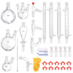 Lab Distillation Kit, 3.3 Boro Lab Glassware Distillation Kit with 24, 40 Joint, 1000ml Essential Oil Distillation Apparatus Kit, 32 pcs Set of Glassware Equipment