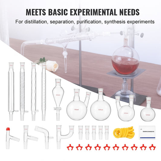 Lab Distillation Kit, 3.3 Boro Lab Glassware Distillation Kit with 24, 40 Joint, 1000ml Essential Oil Distillation Apparatus Kit, 32 pcs Set of Glassware Equipment