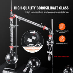Lab Distillation Kit, 3.3 Boro Lab Glassware Distillation Kit with 24, 40 Joint, 1000ml Essential Oil Distillation Apparatus Kit, 32 pcs Set of Glassware Equipment