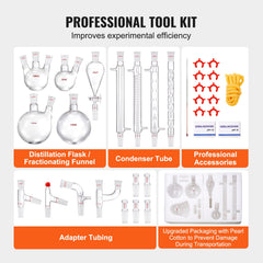 Lab Distillation Kit, 3.3 Boro Lab Glassware Distillation Kit with 24, 40 Joint, 1000ml Essential Oil Distillation Apparatus Kit, 32 pcs Set of Glassware Equipment