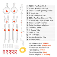 Lab Distillation Kit, 3.3 Boro Lab Glassware Distillation Kit with 24, 40 Joint, 1000ml Essential Oil Distillation Apparatus Kit, 32 pcs Set of Glassware Equipment