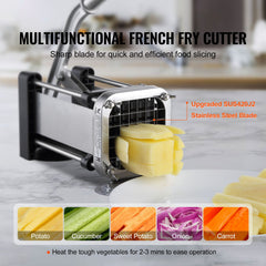 French Fry Cutter, Potato Slicer with 1/2-Inch and 3/8-Inch Stainless Steel Blades, Manual Potato Cutter Chopper with Suction Cups, Great for Potato, French Fries, Cucumber, Vegetables, Carrot