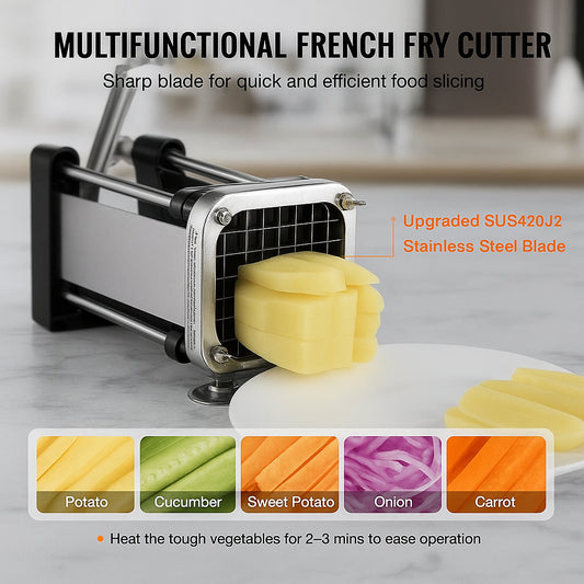 French Fry Cutter, Potato Slicer with 1/2-Inch and 3/8-Inch Stainless Steel Blades, Manual Potato Cutter Chopper with Suction Cups, Great for Potato, French Fries, Cucumber, Vegetables, Carrot