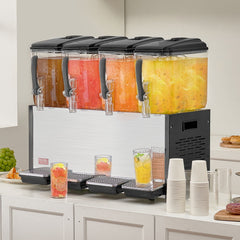 Commercial Beverage Dispenser, 4 Tanks 12 L Per Tank Juice Dispenser, 510W Stainless Steel Ice Tea Drink Machine with 7℃-12℃ Cooling Temperature, for Cold Drink Restaurant Bar Party