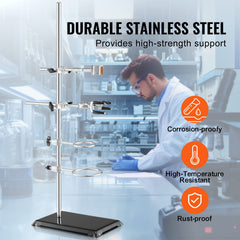 Lab Stand Support, Laboratory Retort Support Stand 2 Sets, Steel Lab Stand 23.6" Rod and 8.3" x 5.3" Cast Iron Base, Includes Flask Clamps, Burette Clamps and Cross Clamps