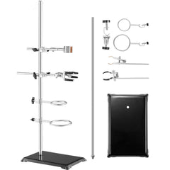 Lab Stand Support, Laboratory Retort Support Stand 2 Sets, Steel Lab Stand 23.6" Rod and 8.3" x 5.3" Cast Iron Base, Includes Flask Clamps, Burette Clamps and Cross Clamps