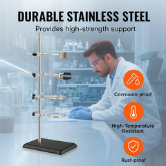 Lab Stand Support, Laboratory Retort Support Stand 2 Sets, Steel Lab Stand 23.6" Rod and 8.3" x 5.3" Cast Iron Base, Includes Flask Clamps, Burette Clamps and Cross Clamps