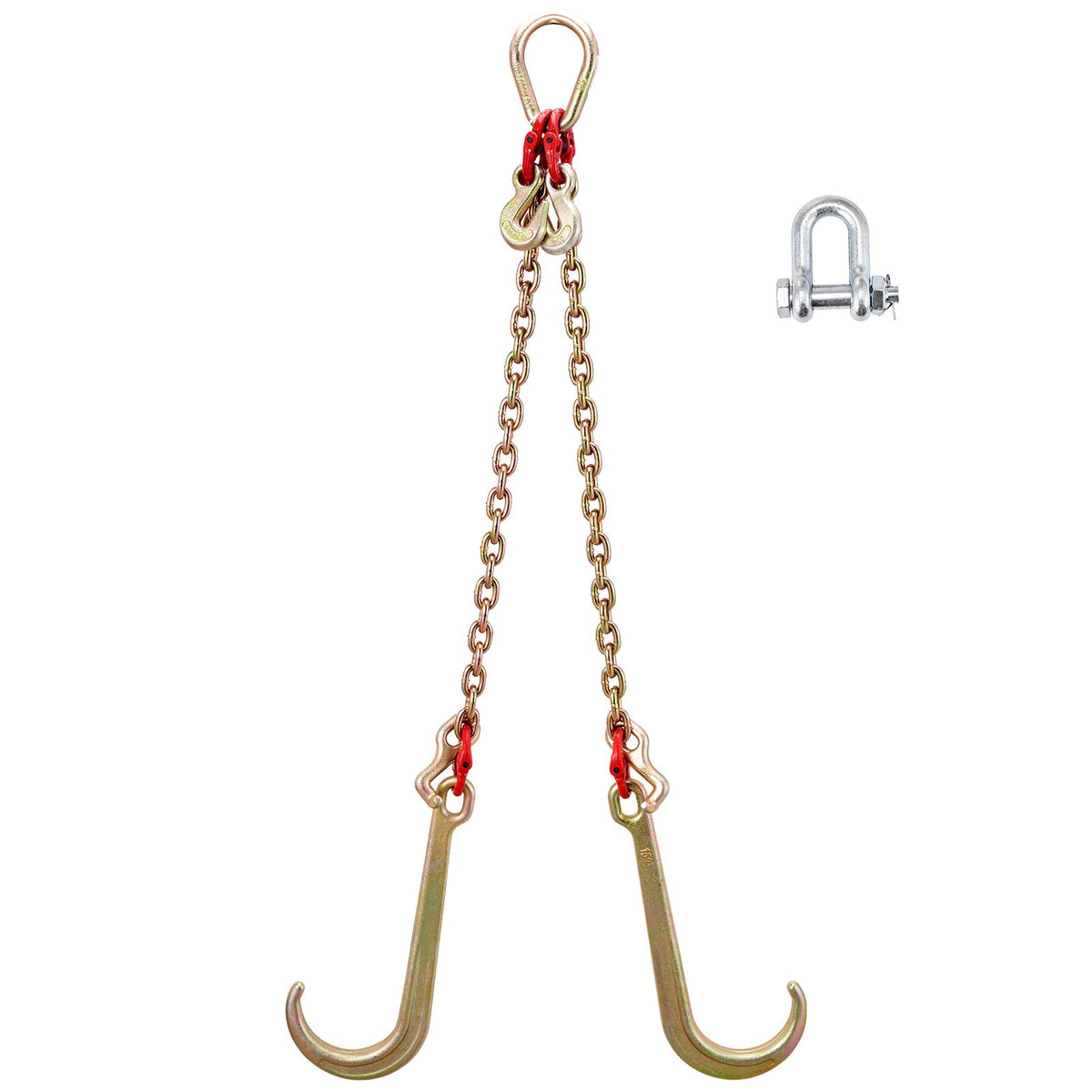 V Bridle Chain, 5/16 in x 2 ft Bridle Tow Chain, Grade 80 V-Bridle Transport Chain, 9260 Lbs Break Strength with TJ Hooks and Crab Hooks, Heavy Duty Pear Link Connector and Chain Shorteners
