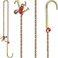 J Hook Chain, 2PCS 8 mm x 300 cm G80 Long Shank J Hook Tow Chain with RTJ Cluster Hook & Grab Hook, 2448 kg Working Load, Heavy Duty Transport Truck Chain for Wrecker Recovery Trailer Towing