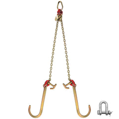 V Bridle Chain, 5/16 in x 2 ft Tow Chain Bridle, Grade 80 V-Bridle Transport Chain, 9260 Lbs Break Strength with TJ Hooks & Grab Hooks, Heavy Duty Pear Link Connector and Chain Shorteners