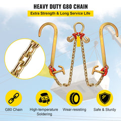 V Bridle Chain, 5/16 in x 2 ft Tow Chain Bridle, Grade 80 V-Bridle Transport Chain, 9260 Lbs Break Strength with TJ Hooks & Grab Hooks, Heavy Duty Pear Link Connector and Chain Shorteners