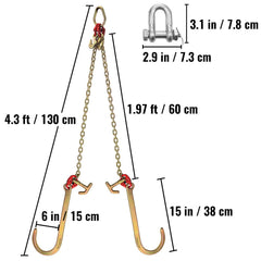 V Bridle Chain, 5/16 in x 2 ft Tow Chain Bridle, Grade 80 V-Bridle Transport Chain, 9260 Lbs Break Strength with TJ Hooks & Grab Hooks, Heavy Duty Pear Link Connector and Chain Shorteners
