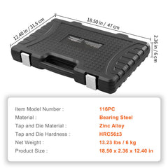 Tap and Die Set, 116-Piece Include Metric and SAE Size, Bearing Steel Taps and Dies, Essential Threading Tool for Cutting External Internal Threads, with Complete Accessories and Storage Case
