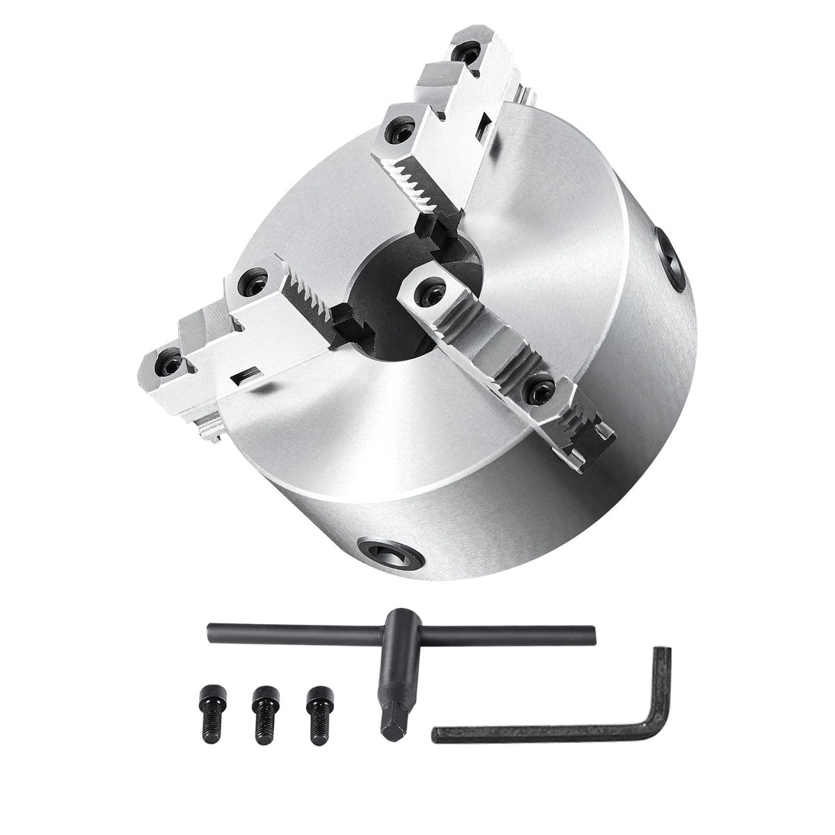 3-Jaw Lathe Chuck, 200 mm, Self-Centering Lathe Chuck, 4-200 mm Clamping Range with T-key Fixing Screws Hexagon Wrench, for Lathe 3D Printer Machining Center Milling Drilling Machine