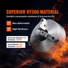 3-Jaw Lathe Chuck, 200 mm, Self-Centering Lathe Chuck, 4-200 mm Clamping Range with T-key Fixing Screws Hexagon Wrench, for Lathe 3D Printer Machining Center Milling Drilling Machine