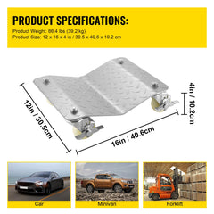 2 Pcs Tire Wheel Dollies 12"X16" Platform Size Wheel Car Dolly 3" Caster Wheel Dolly for Vehicle Car Auto Repair (2 Pcs)