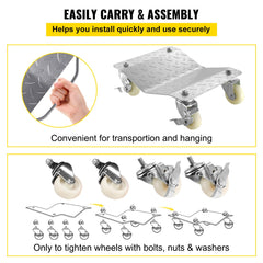 2 Pcs Tire Wheel Dollies 12"X16" Platform Size Wheel Car Dolly 3" Caster Wheel Dolly for Vehicle Car Auto Repair (2 Pcs)