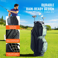 Golf Cart Bag with 14 Way Organizer Divider Top, 36” 11 Pockets Premium Nylon Cart Bag, Durable Golf Bags with Handles & Dust Cover & Detachable Straps for Men & Women, Army Green