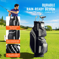 Golf Cart Bag with 14 Way Organizer Divider Top, 13 Pockets Premium Cart Bag, Durable 600D Polyester Fabric Golf Bags with Handles & Dust Cover & Detachable Straps for Men & Women, Black Color-Block