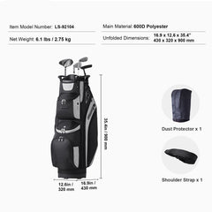 Golf Cart Bag with 14 Way Organizer Divider Top, 13 Pockets Premium Cart Bag, Durable 600D Polyester Fabric Golf Bags with Handles & Dust Cover & Detachable Straps for Men & Women, Black Color-Block