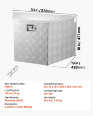 Trailer Tongue Box, 838 x 483 x 457 mm Aluminum Trailer Tongue Tool Box, Heavy Duty Storage Organizer with Lock & Keys, Utility Tool Chest for Pickup Truck Bed, RV, SUV, Off-Road Vehicle, Silver