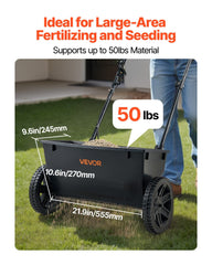 Walk-Behind Push Spreader, 22.6 kg Capacity, Drop Spreader with Hopper Grate, 18 in Spreading Width & 30 Settings, 10 in All Terrain Tires, Garden & Lawn Spreaders for Seed, Fertilizer