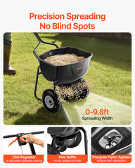 Walk Behind Spreader, 60LBS Capacity, Push Spreader with Hopper Grate, 0-9.8 ft Spreading Width, 8 in All Terrain Pneumatic Tires, Garden & Lawn Broadcast Spreaders, for Seed, Fertilizer