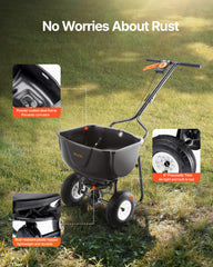 Walk Behind Spreader, 60LBS Capacity, Push Spreader with Hopper Grate, 0-9.8 ft Spreading Width, 8 in All Terrain Pneumatic Tires, Garden & Lawn Broadcast Spreaders, for Seed, Fertilizer
