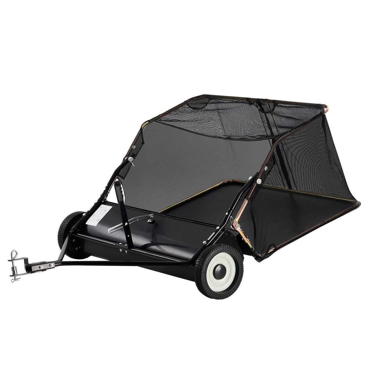106.6 cm Lawn Sweeper Tow Behind, 12 cu.ft. Large Pull Behind Grass Sweeper, Heavy Duty Leaf & Grass Collector with Dumping Rope Design, Adjustable Sweeping Height for Picking Up Debris & Grass