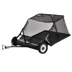106.6 cm Lawn Sweeper Tow Behind, 12 cu.ft. Large Pull Behind Grass Sweeper, Heavy Duty Leaf & Grass Collector with Dumping Rope Design, Adjustable Sweeping Height for Picking Up Debris & Grass
