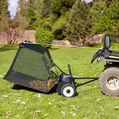 106.6 cm Lawn Sweeper Tow Behind, 12 cu.ft. Large Pull Behind Grass Sweeper, Heavy Duty Leaf & Grass Collector with Dumping Rope Design, Adjustable Sweeping Height for Picking Up Debris & Grass