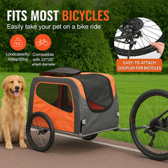 Dog Bike Trailer, Supports up to 30 kg, Pet Cart Bicycle Carrier, Easy Folding Frame with Quick Release Wheels, Universal Bicycle Coupler, Reflectors, Flag, Collapsible to Store, Orange/Gray