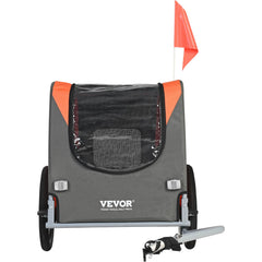 Dog Bike Trailer, Supports up to 30 kg, Pet Cart Bicycle Carrier, Easy Folding Frame with Quick Release Wheels, Universal Bicycle Coupler, Reflectors, Flag, Collapsible to Store, Orange/Gray