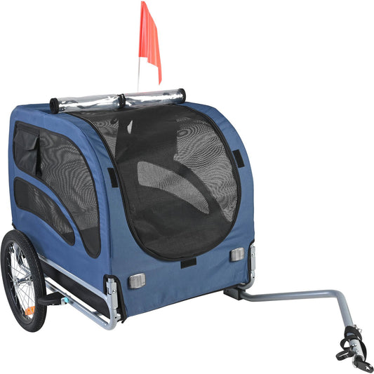 Dog Bike Trailer, Supports up to 45 kg, Pet Cart Bicycle Carrier, Easy Folding Frame with Quick Release Wheels, Universal Bicycle Coupler, Reflectors, Flag, Collapsible to Store, Blue/Black
