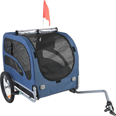 Dog Bike Trailer, Supports up to 45 kg, Pet Cart Bicycle Carrier, Easy Folding Frame with Quick Release Wheels, Universal Bicycle Coupler, Reflectors, Flag, Collapsible to Store, Blue/Black