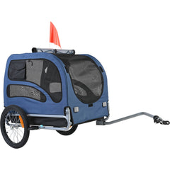 Dog Bike Trailer, Supports up to 45 kg, Pet Cart Bicycle Carrier, Easy Folding Frame with Quick Release Wheels, Universal Bicycle Coupler, Reflectors, Flag, Collapsible to Store, Blue/Black