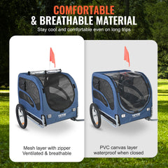 Dog Bike Trailer, Supports up to 45 kg, Pet Cart Bicycle Carrier, Easy Folding Frame with Quick Release Wheels, Universal Bicycle Coupler, Reflectors, Flag, Collapsible to Store, Blue/Black