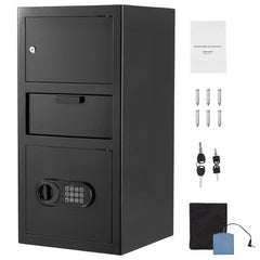 3.6 Cubic Feet Drop Safe, Large Capacity Front Drop Slot Safe Box with Digital Keypad, Heavy Duty 3 Tiers Cash Depository Box with Spare Keys for Cash, Bank Slip, Jewelry, Document, Bill, Black