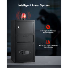 3.6 Cubic Feet Drop Safe, Large Capacity Front Drop Slot Safe Box with Digital Keypad, Heavy Duty 3 Tiers Cash Depository Box with Spare Keys for Cash, Bank Slip, Jewelry, Document, Bill, Black