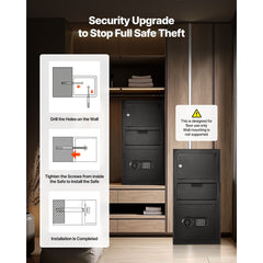 3.6 Cubic Feet Drop Safe, Large Capacity Front Drop Slot Safe Box with Digital Keypad, Heavy Duty 3 Tiers Cash Depository Box with Spare Keys for Cash, Bank Slip, Jewelry, Document, Bill, Black