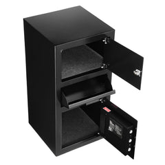 3.6 Cubic Feet Drop Safe, Large Capacity Front Drop Slot Safe Box with Digital Keypad, Heavy Duty 3 Tiers Cash Depository Box with Spare Keys for Cash, Bank Slip, Jewelry, Document, Bill, Black