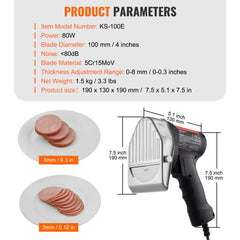 Electric Shawarma Knife, 80W Professional Turkish Kebab Knife, Commercial Stainless Steel Gyro Cutter, Doner Kebab Meat Slicer with 2 Blades, Φ4"/100mm Blade Diameter, 0-8mm Adjustable Thickness