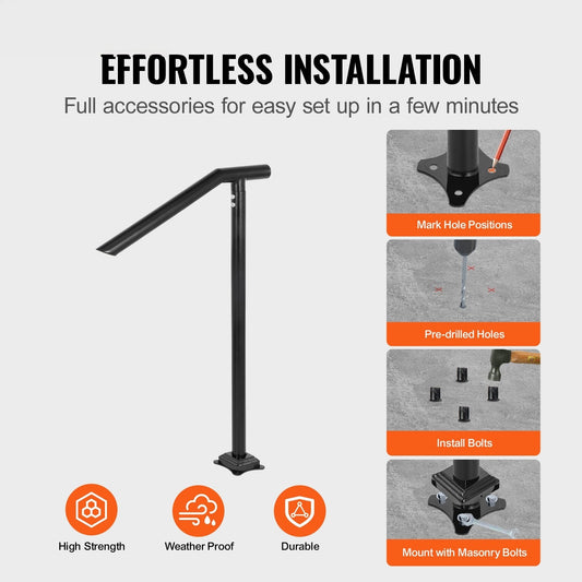 1-3 Step Handrail Railing for Steps Steel 150 kg Capacity with Screw Kit