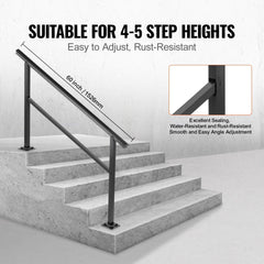Outdoor Handrail 165LBS Load Handrail Outdoor Stairs Aluminum Stair Handrail 152 x 89.5 cm Outdoor Stair Railing Transitional Range from 0 to 30° Staircase Handrail Fits 4-5 Steps with Screw Kit