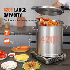 Stainless Steel Stockpot, 42 Quart Large Cooking Pots, Multipurpose Cookware Sauce Pot with Lid & Handle, Heavy Duty Commercial Grade Stock Pot, Sanding Treatment, for Large Groups Events Silver