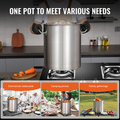 Stainless Steel Stockpot, 42 Quart Large Cooking Pots, Multipurpose Cookware Sauce Pot with Lid & Handle, Heavy Duty Commercial Grade Stock Pot, Sanding Treatment, for Large Groups Events Silver